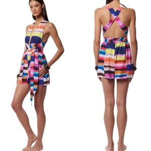 Mara Hoffman Solstice Wrap Top Romper Rainbow Stripe Plunging Tie